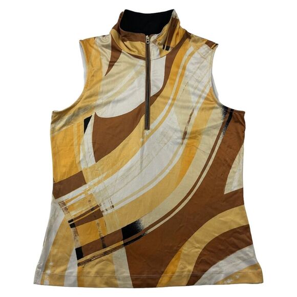 Tail Multicolor Sleeveless Golf Polo Tank 1/4 Zip Neck Yellow Brown Stretch Sz M - Picture 1 of 10
